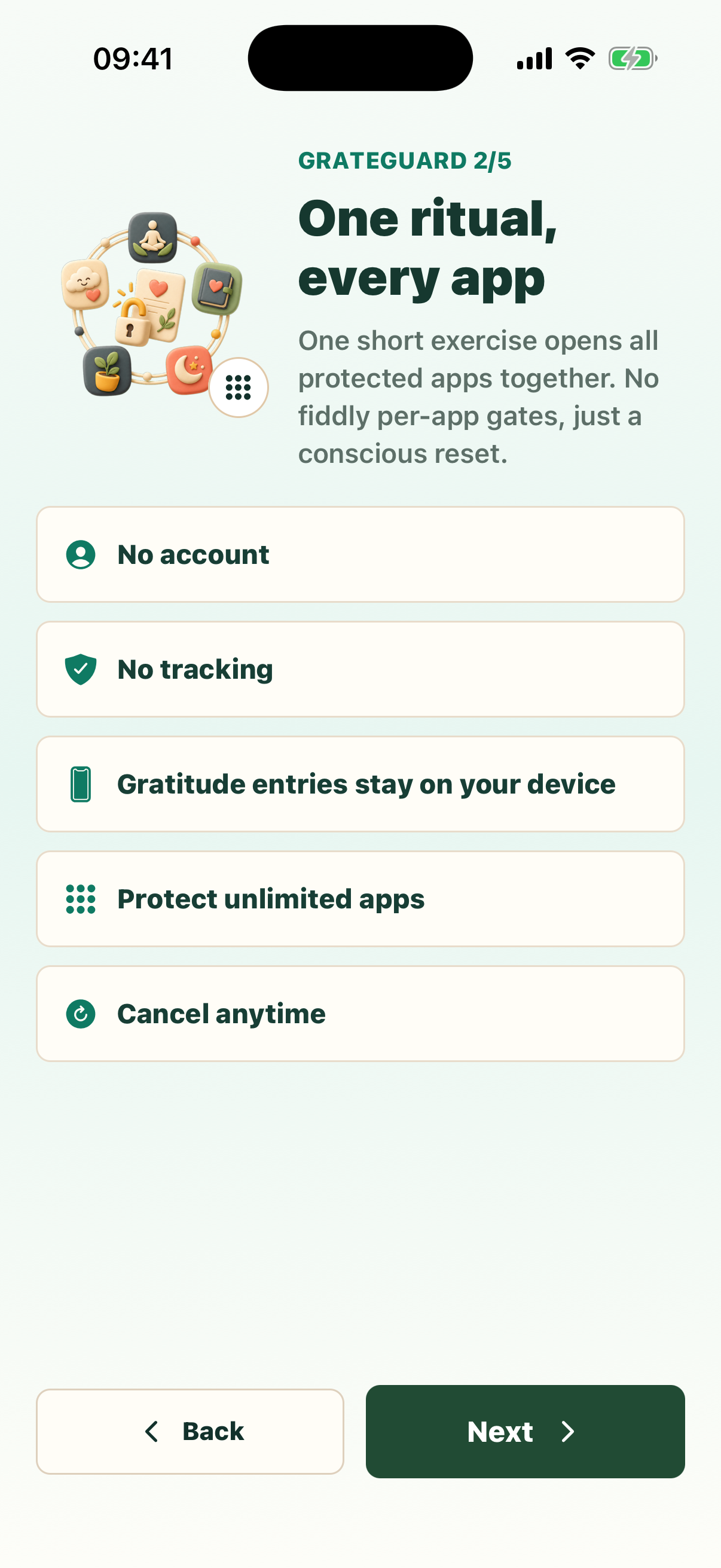 GrateGuard showing a short gratitude ritual before a distracting app opens