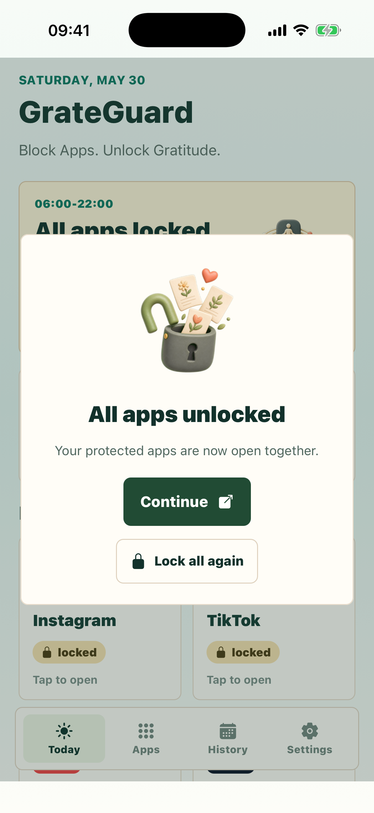GrateGuard unlocked session modal