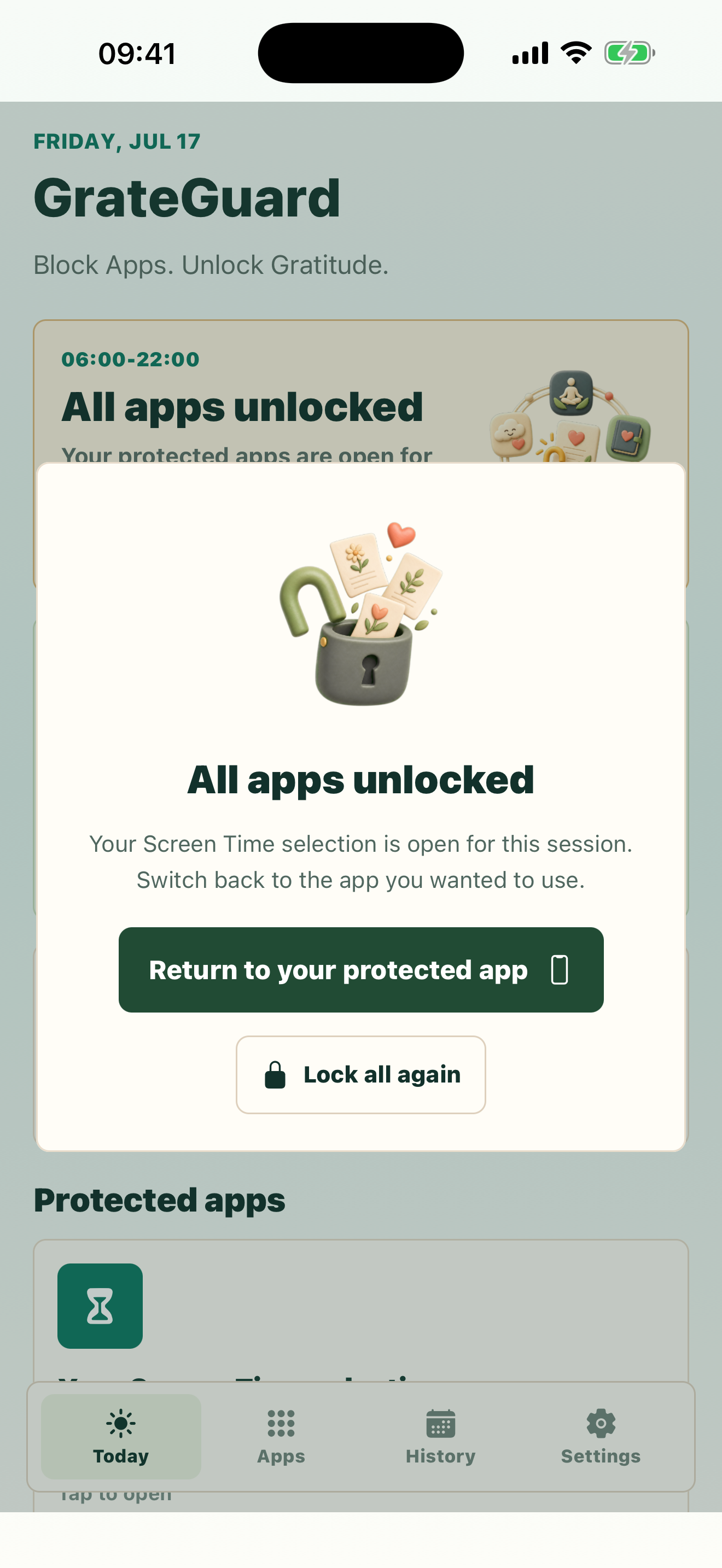 GrateGuard unlocked session modal